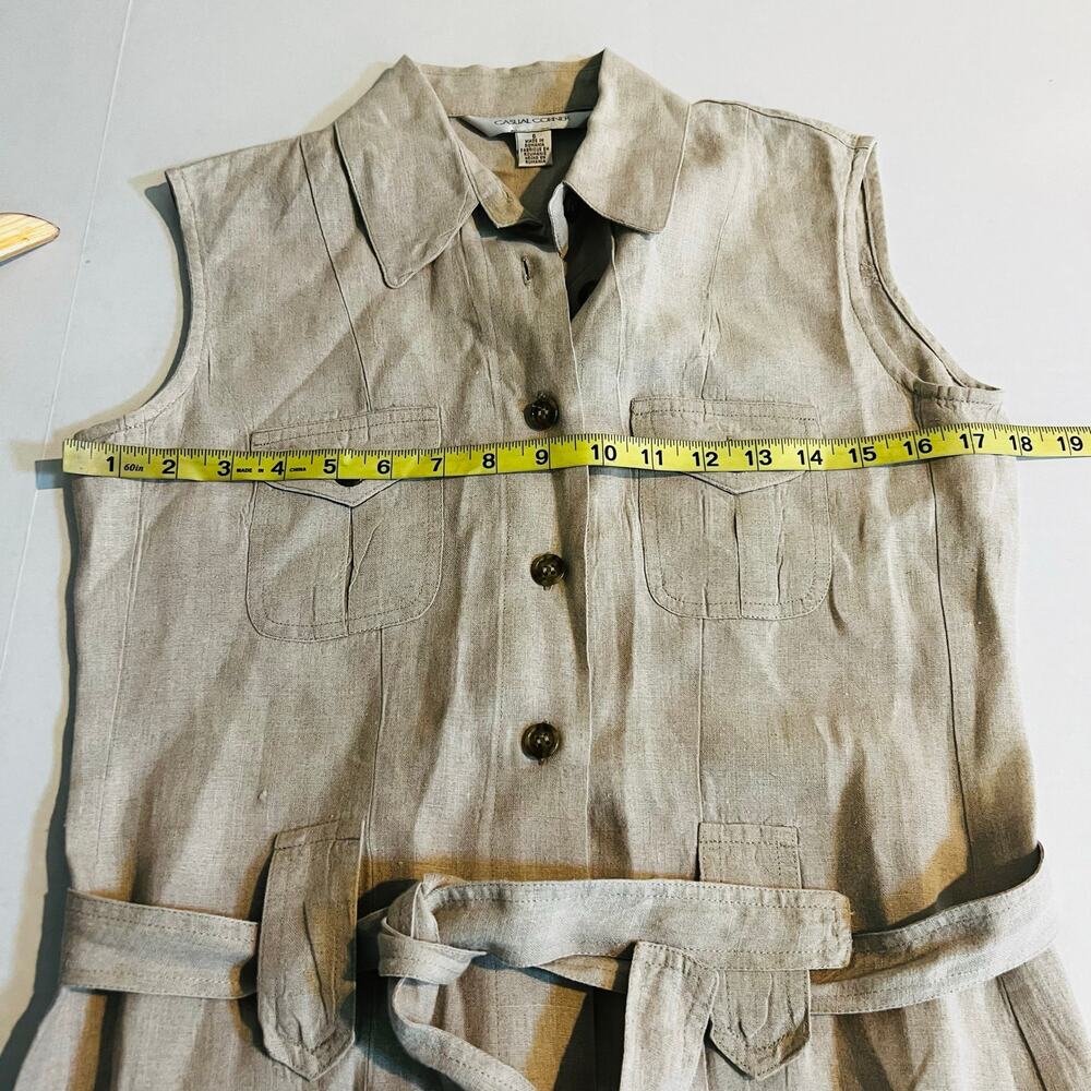 Casual Corner Linen Safari Button Down Sleeveless Dress Size 8 Cream - Picture 5 of 7
